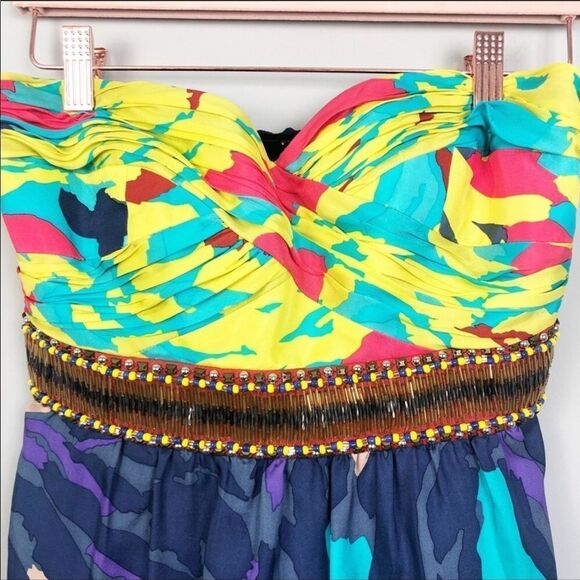 TIBI | Silk Abstract Multiprint Beaded Strapless Dress Women’s Size 2 - Picture 5 of 8